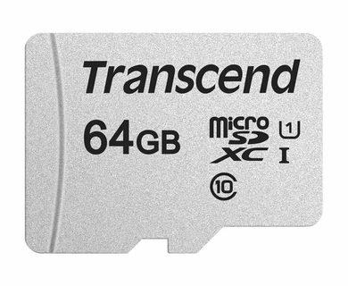 Atminties kortelė su adapteriu Transcend microSDXC USD300S 64GB CL10 UHS-I iki 95MB/S