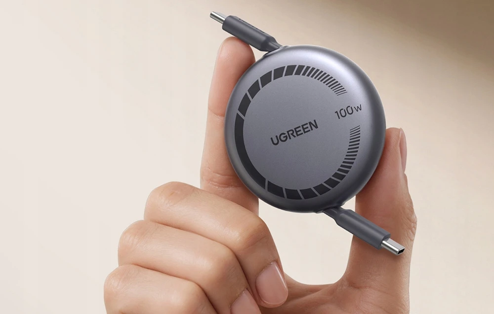 Ugreen USB-C į USB-C 100W greito įkrovimo kabelis su ištraukiamu mechanizmu, 1 m (65905)