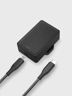 UNIQ Versa Slim įkroviklis USB-C PD 18W + USB-C-USB-C laidas, anglies juodos spalvos (LITHOS Collect)