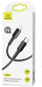 USAMS U43 USB-C į lightning greito įkrovimo laidas 30W, Juodas