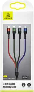 USAMS pintas U26 4-in-1 kabelis 0.35m 2A greito įkrovimo (2xLightning/microUSB/USB-C) SJ411USB01 (US-SJ41)