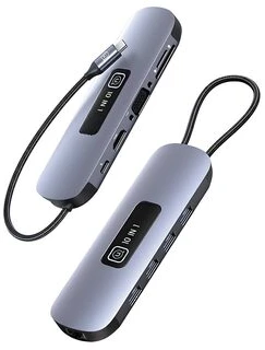 USAMS adapteris HUB 10in1 3xUSB 3.0/TF/SD/USB-C/HDMI/RJ45/VGA PD100W pilkas/tamsiai pilkas SJ644HUB01