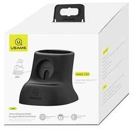 USAMS 2in1 silikoninis įkrovimo stovas Apple Watch ir AirPods ausinėms Juodas ZJ51ZJ01 (US-ZJ051)