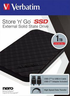 Kietasis diskas Verbatim Store N Go 1TB 2,5" USB-C 3.2 Juodas SSD išorinis diskas