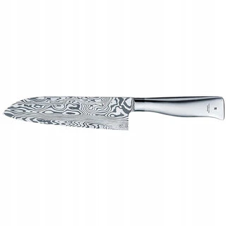 WMF Nóż damasceński Grand Gourmet Nóż Santoku 32 cm, warstwy ze stali damasceńskiej 120, cięcie wydajności, drewniane pudełko, ostrze 18 cm
