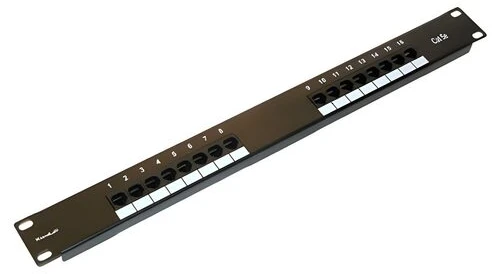 19" patch skydelis XtendLan 16port, UTP, Cat5E, 30 µm, dvigubas gnybtų blokas, juodas