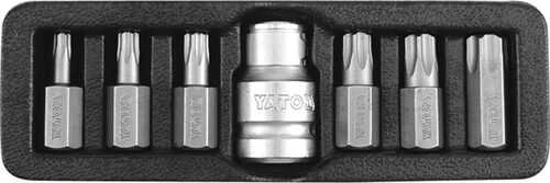 YATO TORX antgalių rinkinys 7 vnt. 0416 T25 – T55 + ADAPTERIS, SU ANGA