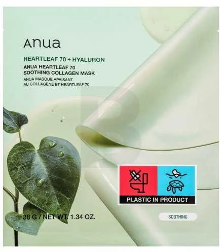 Veido kaukė Anua Heartleaf 70+Hyaluron Soothing Collagen Mask 38 g 4 vnt.