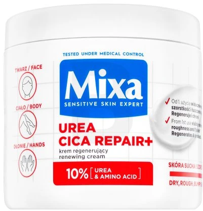 MIXA Urea Cica Repair+ Regenerating Kreminis regeneruojantis veido ir kūno kremas sausai ir šiurkščiai odai, 400 ml