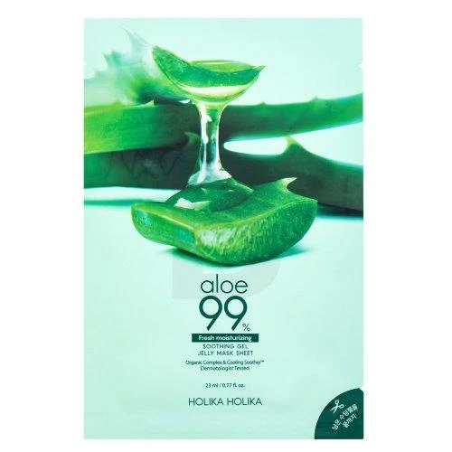 Holika Holika Aloe 99% Soothing Gel Jelly Mask Sheet raminanti veido odą lakštinė veido kaukė su alaviju, 23 ml