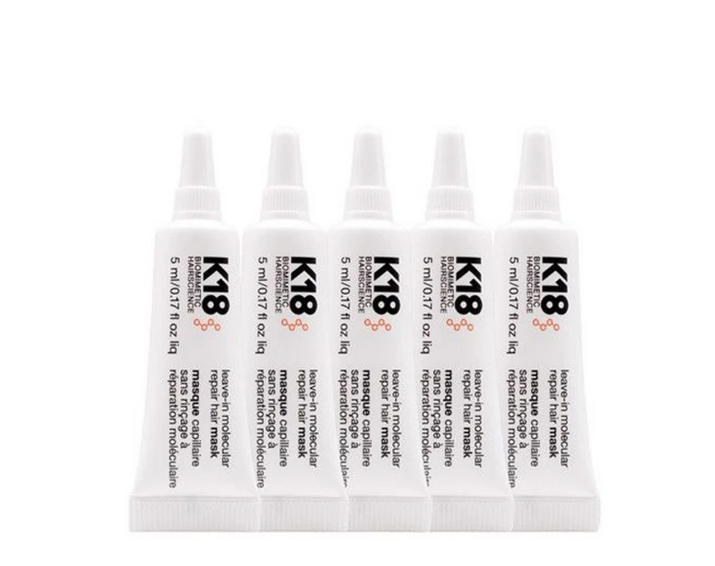 Nenuplaunama atkuriamoji plaukų kaukė K18 Leave-in Molecular Repair Hair Mask, 5x5 ml
