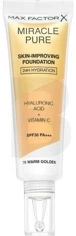 "Max Factor Miracle Pure" odą puoselėjantis makiažo pagrindas su 24 valandų drėkinamuoju poveikiu Spf30 76-Warm Golden 30ml