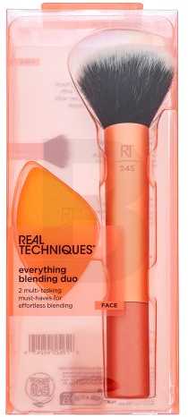 Rinkinys „Real Techniques“: makiažo pagrindas „Real Techniques Blending Foundation Rt 245“ + stebuklinga makiažo kempinėlė „Oranžinis“