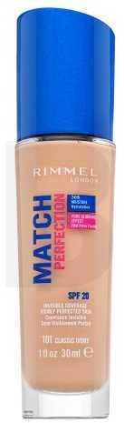 Makiažo pagrindas Rimmel London Match Perfection Foundation SPF20 101 Classic Ivory 30ml