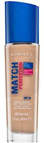 Rimmel London Match Perfection SPF20 makiažo pagrindas Moterims 30 ml, True Ivory 103 - Neutral