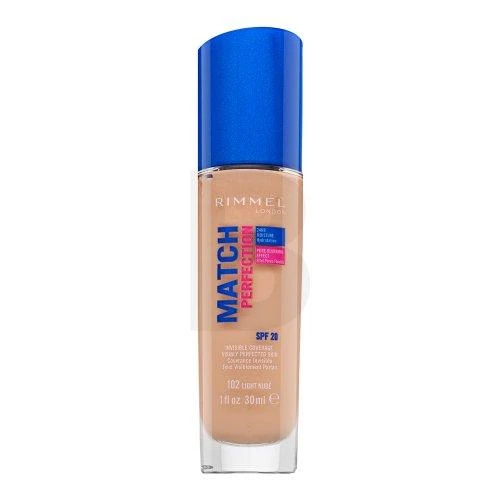 Rimmel London Match Perfection SPF20 makiažo pagrindas Moterims 30 ml, Light Nude 102 - Warm