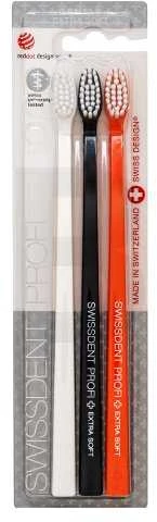 Swissdent Colours Gentle Extra-Soft Trio Toothbrushes ypač švelnūs dantų šepetėliai, spalva: Baltas, Juodas, Oranžinis, 3 vnt.