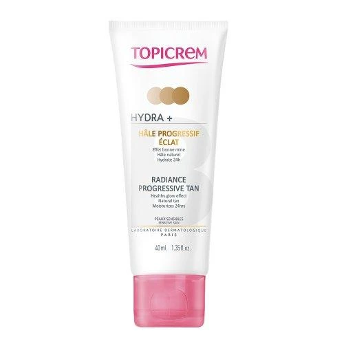 Topicrem HYDRA+ Radiance Progressive Tan drėkinantis savaiminio įdegio kremas jautriai veido odai, 40 ml