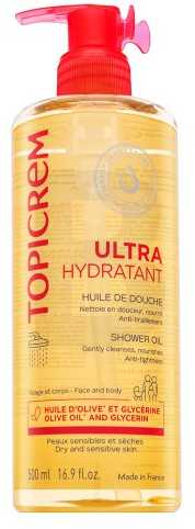 Topicrem Ultra-Hydratant Shower Oil drėkinantis valomasis dušo aliejus sausai ir jautriai odai, 500 ml