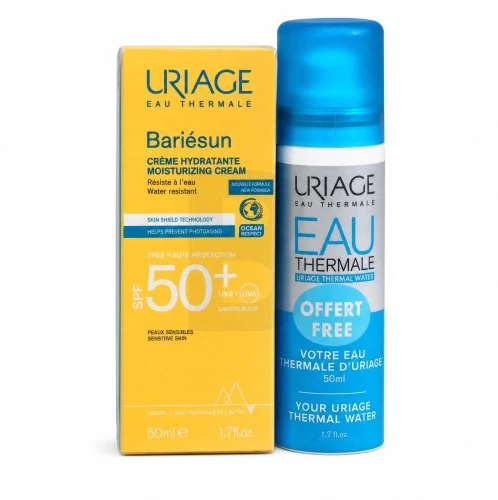 Uriage Bariésun Moisturising Kreminis SPF 50+ + Eau Thermale Thermal Vanduo 2 x, 50 ml