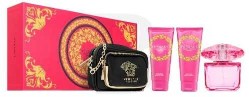 Versace Bright Crystal Absolu EDP rinkinys moterims (EDP, 90 ml + parfumuota dušo želė, 100 ml + parfumuotas kūno losjonas, 100 ml + kosmetinė)
