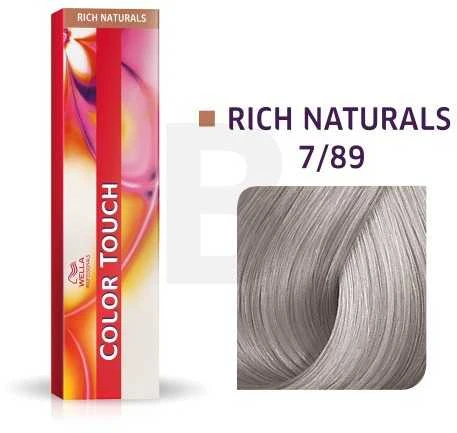 Wella Color Touch 7-89 plaukų dažų pakuotė su spalvos pavyzdžiu