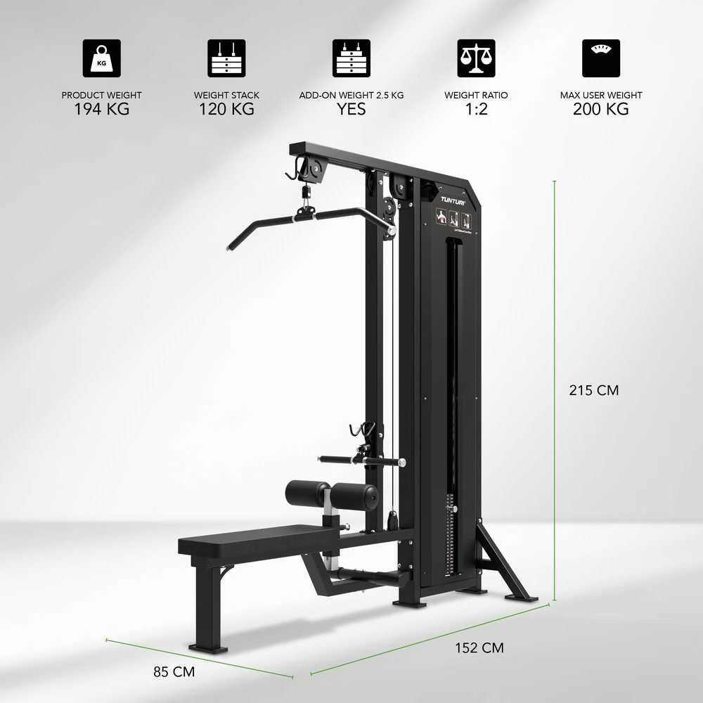 Jėgos staklės TUNTURI Platinum Dual Lat Pulldown / Low row Selectorized V-series