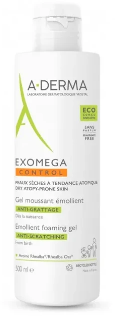 A-Derma Exomega Control Emolient 2in1 valomasis gelis kūnui ir plaukams, 500 ml