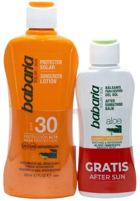 Babaria Aloe Apsauginis kremas nuo saulės SPF30, 200 ml Balzamas po deginimosi, 1 vnt.
