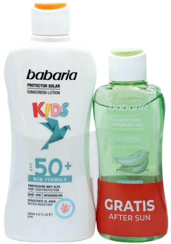 Babaria Kids apsauginis kremas nuo saulės SPF50, atsparus vandeniui, 200 ml balzamas po deginimosi, 1 vnt.