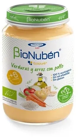 Tyrelė kūdikiams Bionuben Ecopuré Daržovės ir ryžiai su vištiena 6m 250g