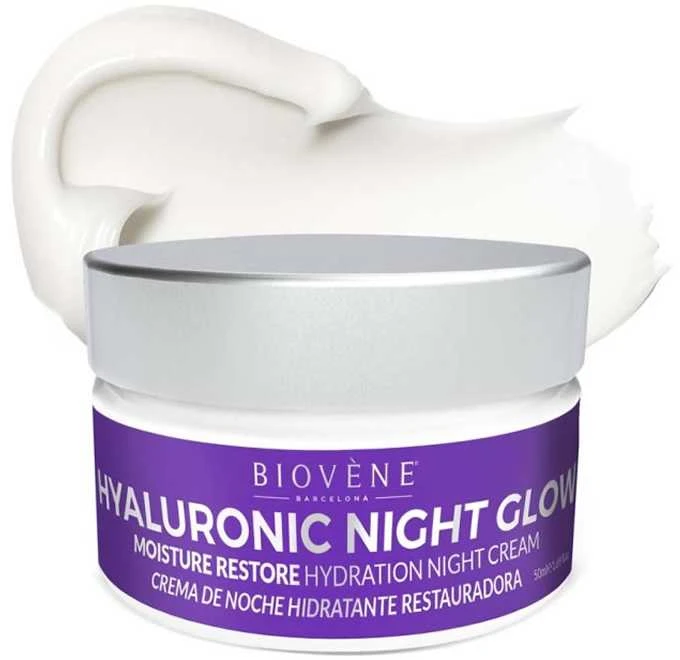 "Biovene Hyaluronic Night Glow" drėkinamasis naktinis kremas "Moisture Restore" 50ml