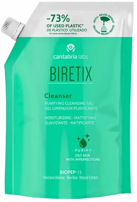 Cantabria Labs Biretix Valiklis Purifing Cleansing Gel Refill prausimosi gelis 400ml