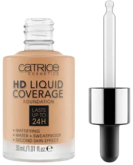 "Catrice Hd Liquid Coverage Foundation" makiažo pagrindas, išliekantis iki 24 val. 046 Camel rusvai gelsvas 30ml