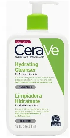 Drėkinamasis veido ir kūno prausiklis normaliai ir sausai odai Cerave Hydrating Cleanser, 473 ml