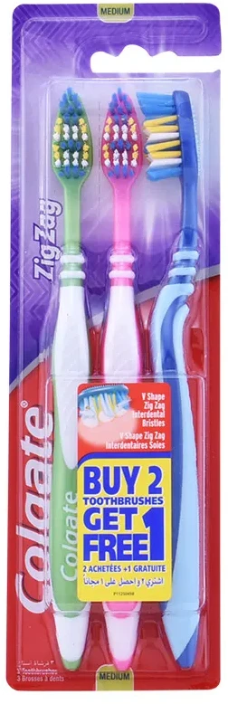 Colgate Zig Zag Medium Dantų šepetėlis 3 Units