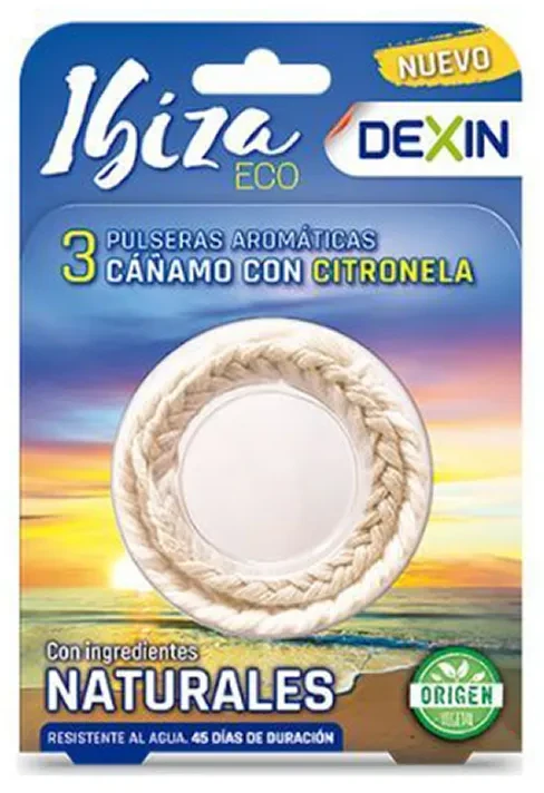 „Dexin“ apyrankės nuo uodų su citronelės ekstraktu „Vanduo-Resistant Ibiza“ pakuotėje, 3 vnt.