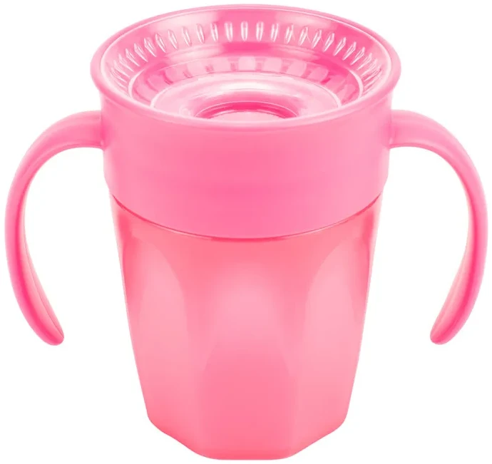 DR. BROWN'S 360 Tumbleris puodelis be snapelio rožinis su rankenomis 200ml