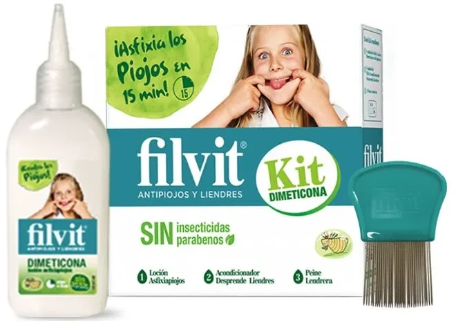 "Filvit Dimeticona" losjonas nuo utėlių 125 ml, 3 dalių rinkinys