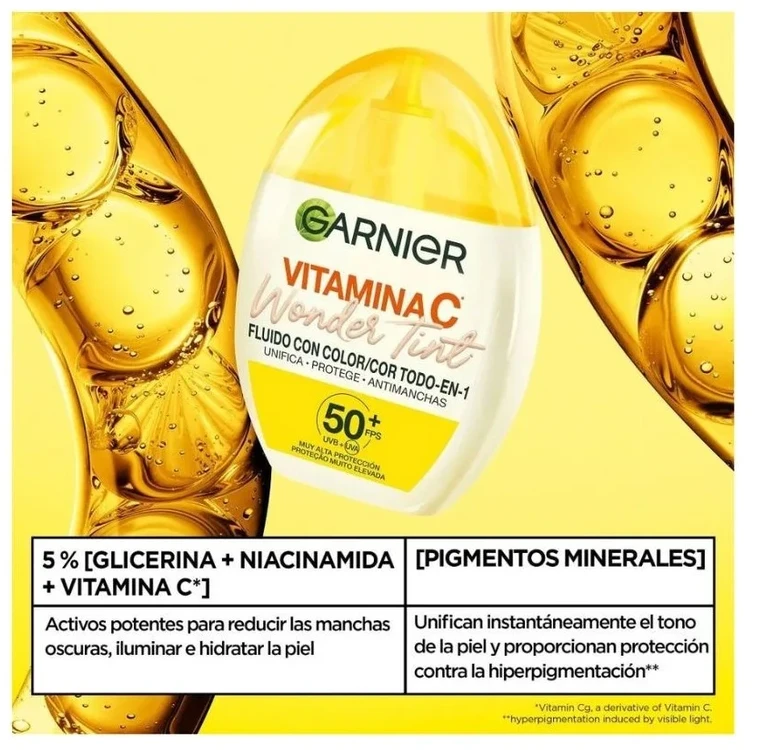 Garnier Nuostabus atspalvio skystis su vitaminu C ir spalva SPF50, vidutinio atspalvio, 40 ml