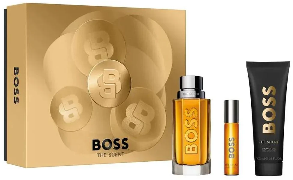 Hugo Boss The Scent tualetinis vanduo, 100 ml dezodorantas-stiklinis dezodorantas, 75 ml gelis „Ducha“, 100 ml