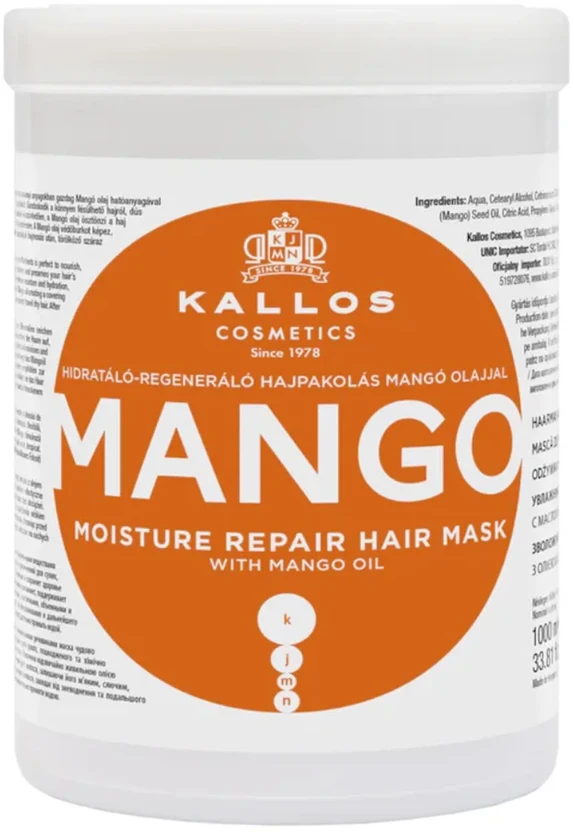 Atkuriamoji plaukų kaukė su mango aliejumi Kallos MANGO Moisture Repair Hair Mask 1000 ml