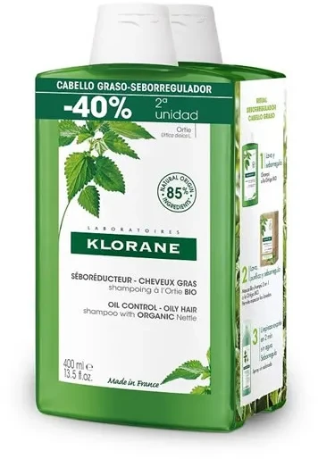 Klorane DUPLO Nettle Šampūnas 2x, 400 ml