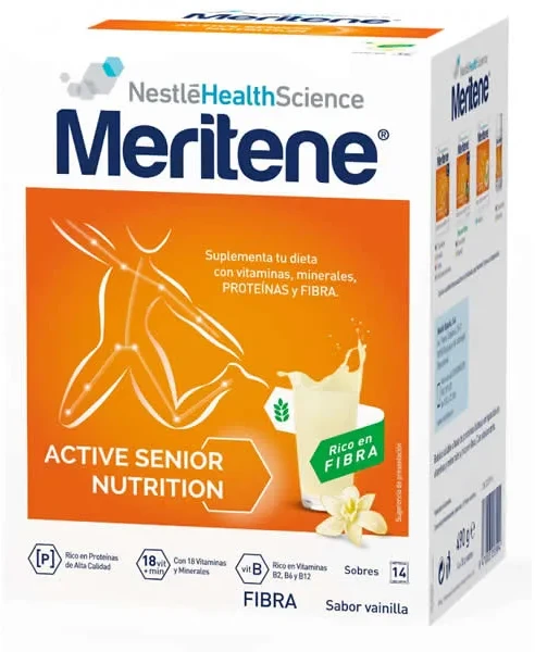 Meritene Active Senior Nutrition Vanilės skonio kokteilis, kuriame gausu skaidulų 14 vnt