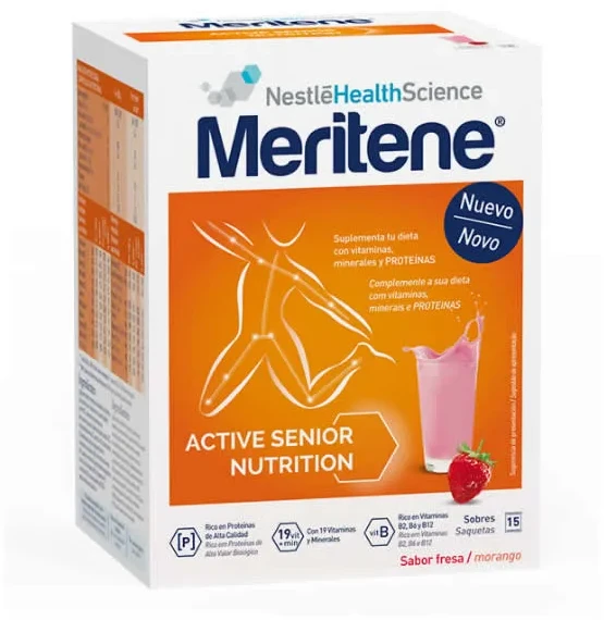 Meritene Active Senior Nutrition Braškių skonio kokteilis 15 vnt