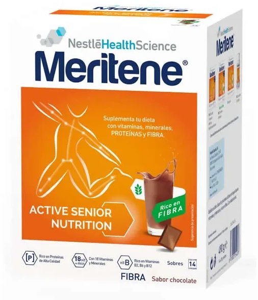 Meritene Active Senior Nutrition šokolado skonio turtingas skaidulų kokteilis 14 vnt.