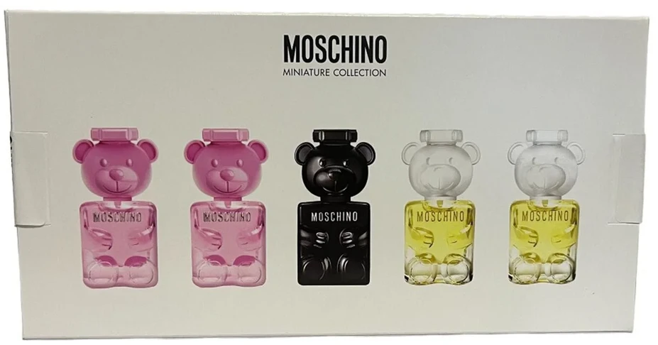 Moschino rinkinys: Toy 2 Bubble Gum EDP Unisex, 2 buteliukai, 5 ml + Toy 2 EDP Unisex, 2 buteliukai, 5 ml + Toy Boy Unisex parfuminis vanduo, 5 ml