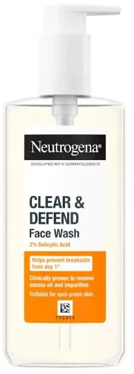 Neutrogena Clear & Defend 2% salicilo rūgšties veido prausimosi gelis unisex, 200 ml