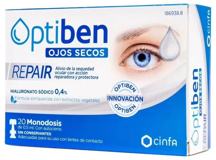 Optiben Dry Eyes Repair akių lašai 20 vnt vienkartinių dozių