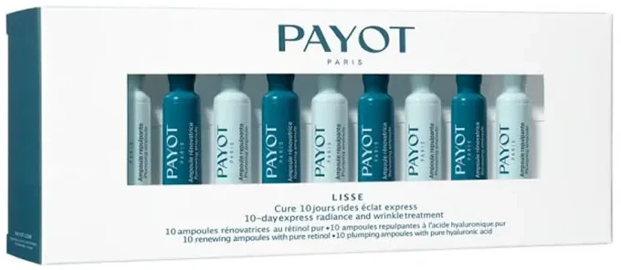 Payot Lisse Cure 10 Jours Rides Éclat Express priemonė nuo raukšlių su hialurono rūgštimi ir retinoliu – 10 dienų kursas moterims